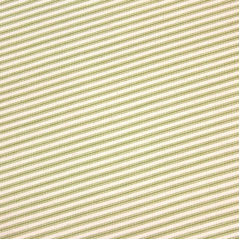 Tissu toile à matelas de coton DOUARNENEZ aux fines rayures vert pomme, fond écru - tissuspipi.com