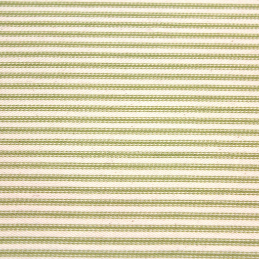Tissu toile à matelas de coton DOUARNENEZ aux fines rayures vert pomme, fond écru - tissuspipi.com
