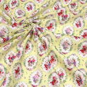 Tissu popeline jaune aux macarons fleuris britanniques - tissuspipi.com