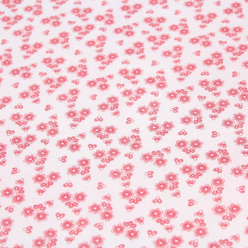Tissu popeline de coton BLANDINE aux fleurs rouge fraise, fond blanc - tissuspipi.com