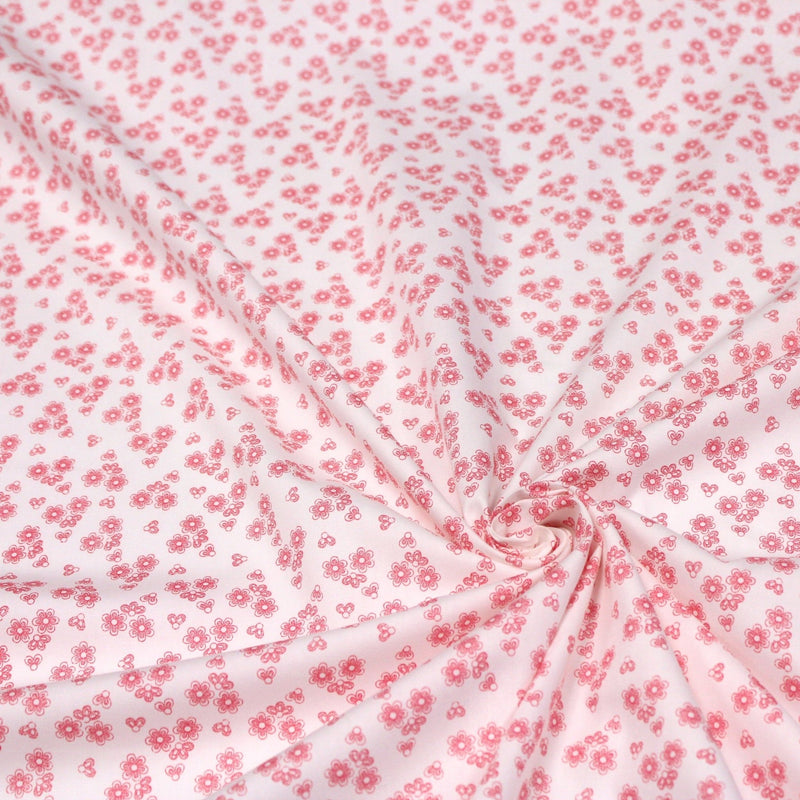 Tissu popeline de coton BLANDINE aux fleurs rouge fraise, fond blanc - tissuspipi.com