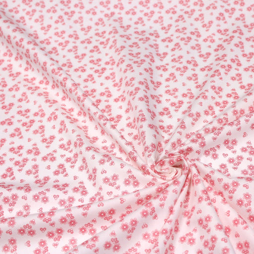 Tissu popeline de coton BLANDINE aux fleurs rouge fraise, fond blanc - tissuspipi.com