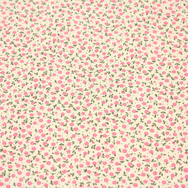 Tissu popeline de coton ANNA aux fines fleurs roses, fond écru - tissuspipi.com