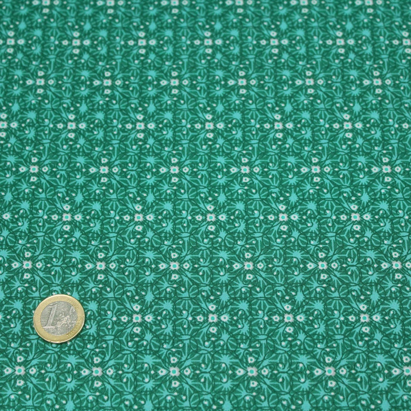 Tissu popeline de coton JADE, faux - uni aux fleurs vertes - tissuspipi.com