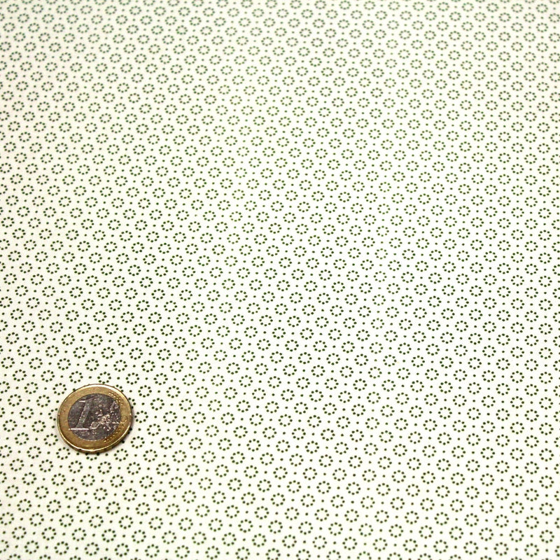 Tissu popeline de aux cercles & fins pois verts, fond écru - tissuspipi.com