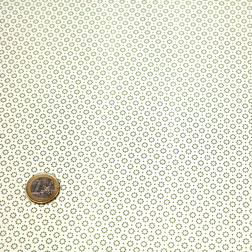 Tissu popeline de aux cercles & fins pois verts, fond écru - tissuspipi.com