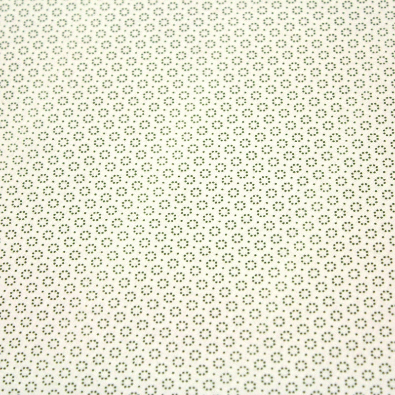 Tissu popeline de aux cercles & fins pois verts, fond écru - tissuspipi.com