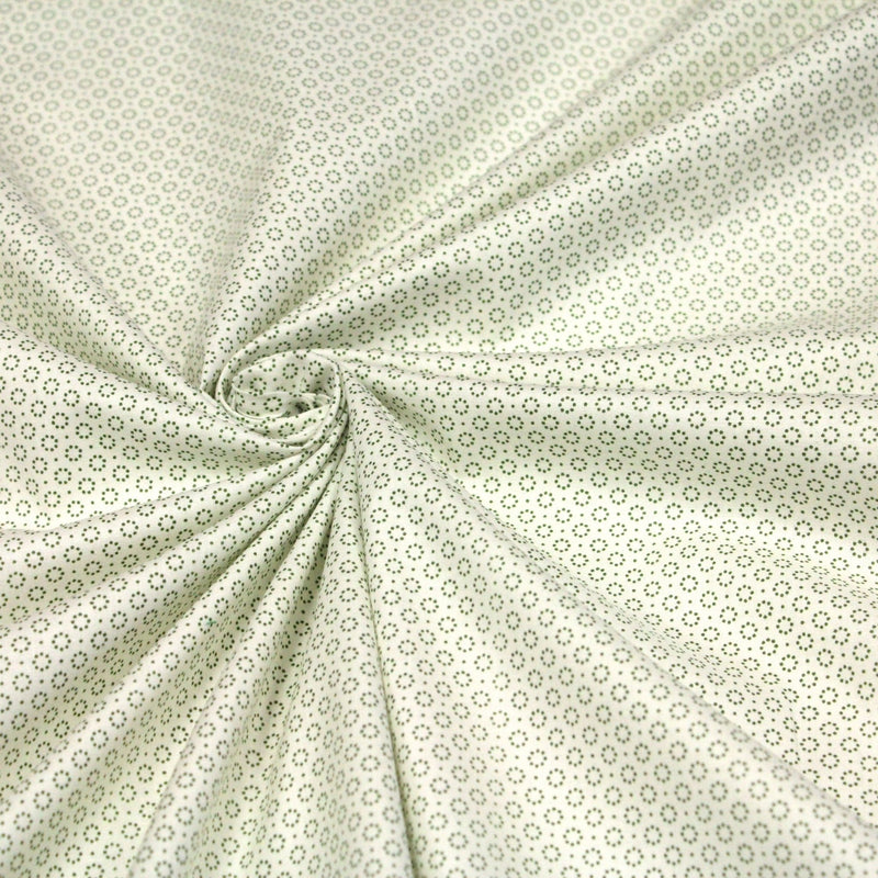 Tissu popeline de aux cercles & fins pois verts, fond écru - tissuspipi.com