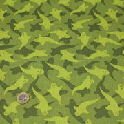 Tissu popeline de coton aux fantômes verts, fond vert - COLLECTION HALLOWEEN - tissuspipi.com