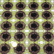 Tissu popeline de coton fleuri blanc aux tournesols vert pistache & marron - tissuspipi.com