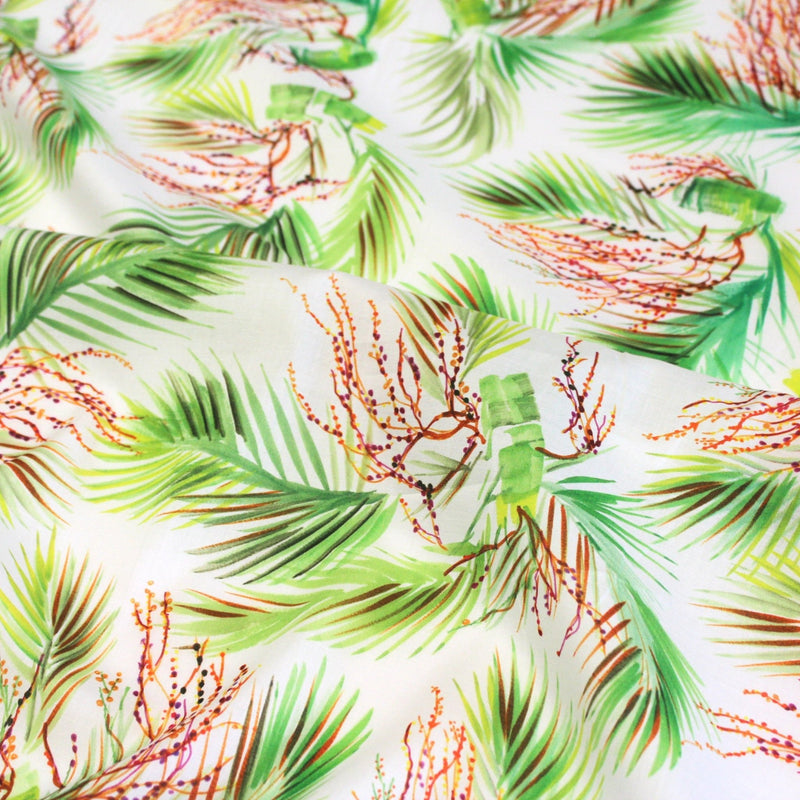 Tissu UBATUBA Voile de coton Feuilles tropicales & fond écru - tissuspipi.com