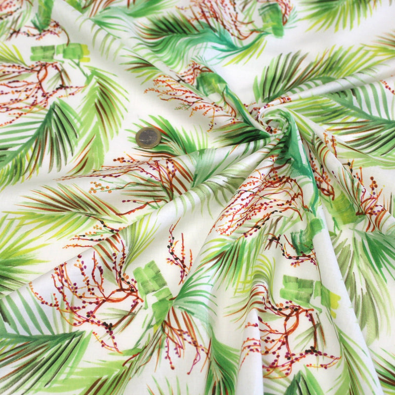 Tissu UBATUBA Voile de coton Feuilles tropicales & fond écru - tissuspipi.com