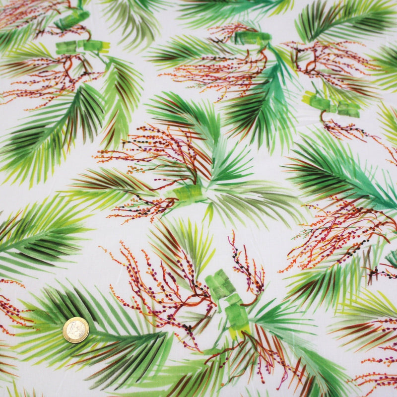 Tissu UBATUBA Voile de coton Feuilles tropicales & fond écru - tissuspipi.com