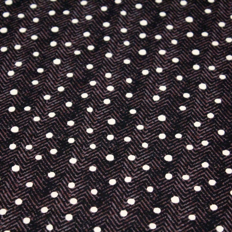 Tissu popeline de coton aux chevrons noirs et petits pois écrus 6mm - tissuspipi.com