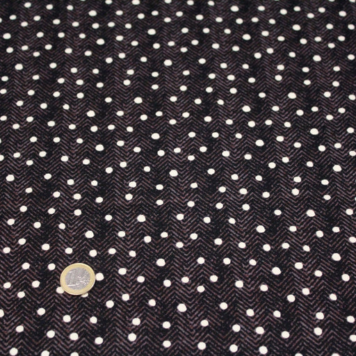 Tissu popeline de coton aux chevrons noirs et petits pois écrus 6mm - tissuspipi.com