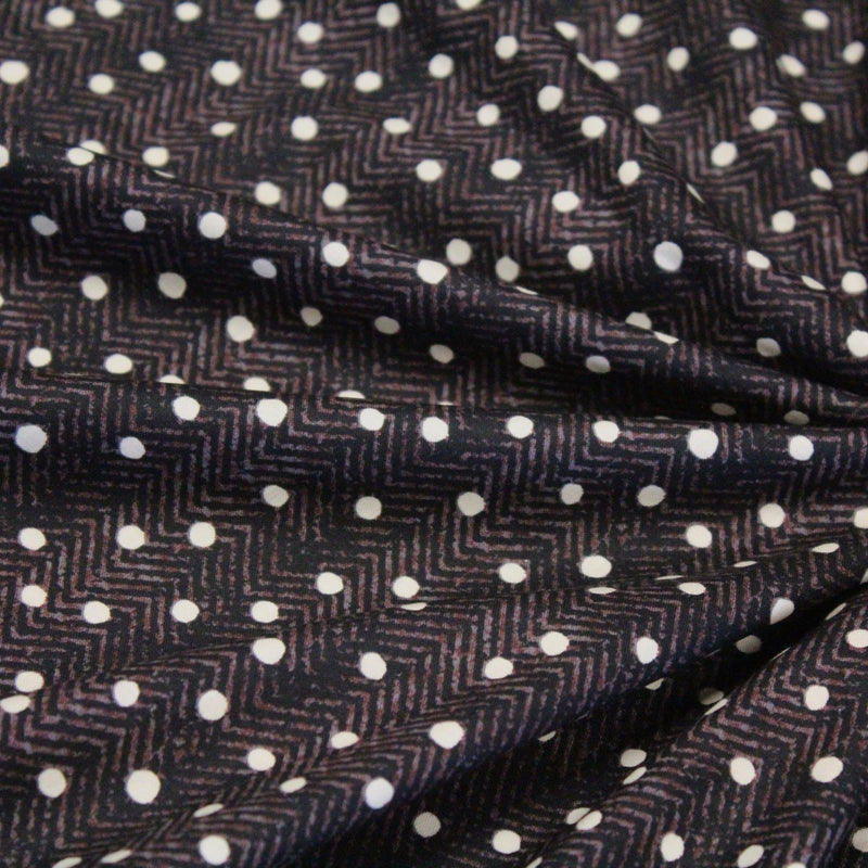 Tissu popeline de coton aux chevrons noirs et petits pois écrus 6mm - tissuspipi.com