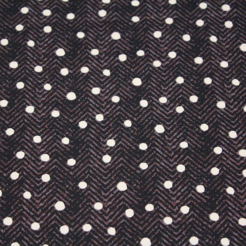 Tissu popeline de coton aux chevrons noirs et petits pois écrus 6mm - tissuspipi.com