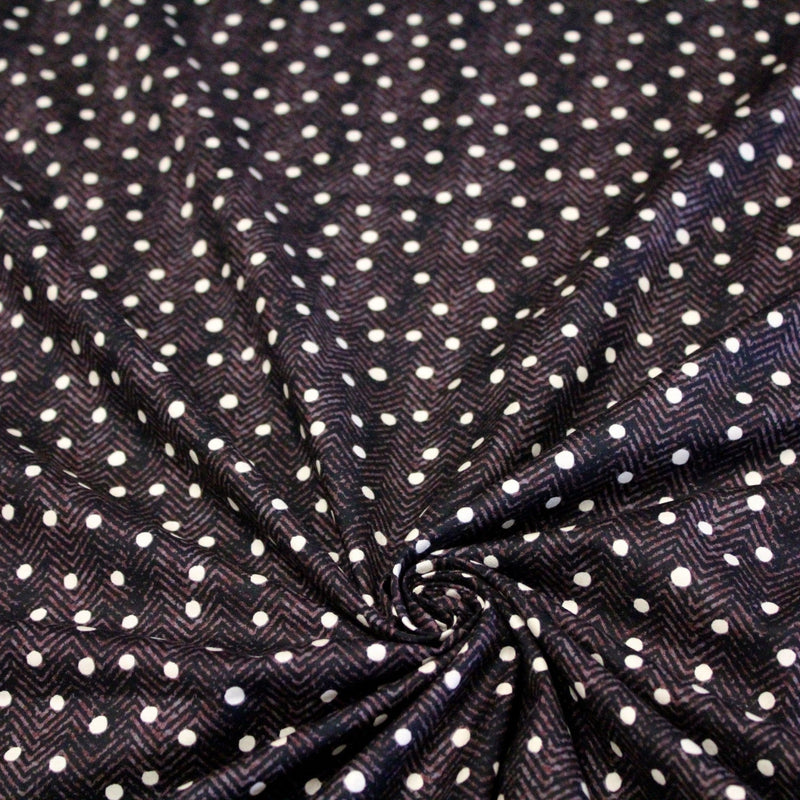 Tissu popeline de coton aux chevrons noirs et petits pois écrus 6mm - tissuspipi.com