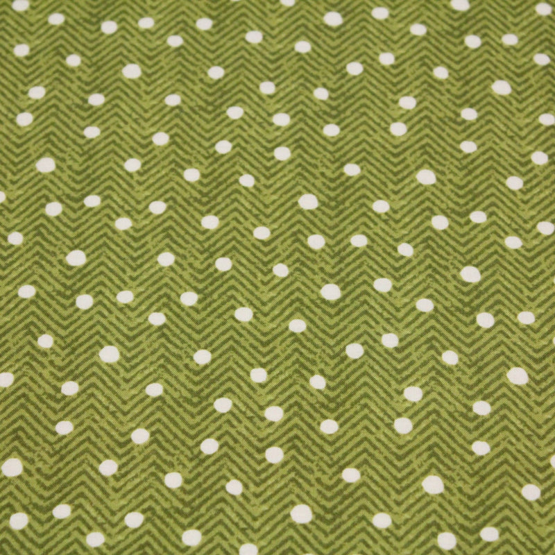 Tissu popeline de coton aux chevrons verts et petits pois écrus 6mm - tissuspipi.com