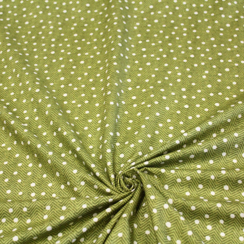 Tissu popeline de coton aux chevrons verts et petits pois écrus 6mm - tissuspipi.com