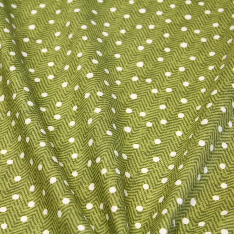 Tissu popeline de coton aux chevrons verts et petits pois écrus 6mm - tissuspipi.com