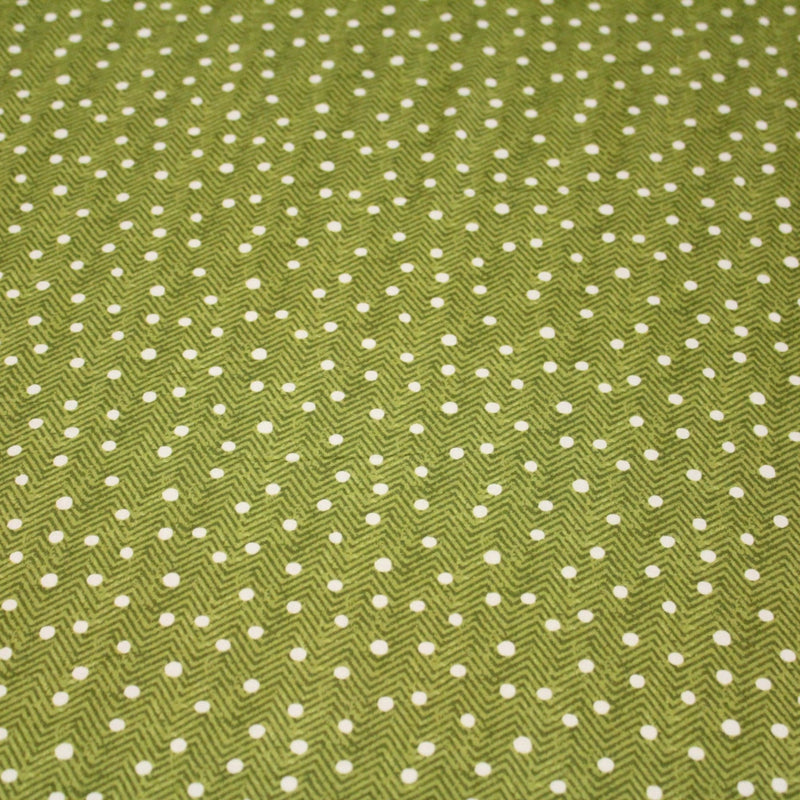 Tissu popeline de coton aux chevrons verts et petits pois écrus 6mm - tissuspipi.com