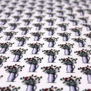 Tissu popeline de coton aux fleurs en pot, fond blanc - tissuspipi.com