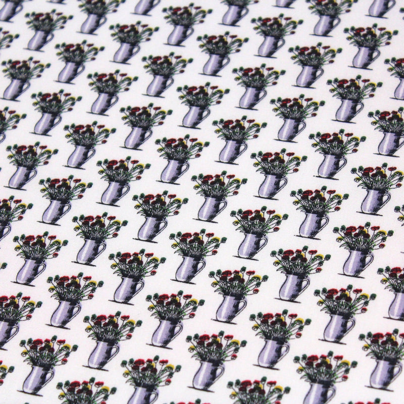 Tissu popeline de coton aux fleurs en pot, fond blanc - tissuspipi.com