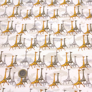 Tissu popeline de coton aux girafes jaunes & baobab, fond blanc - tissuspipi.com