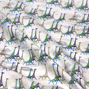 Tissu popeline de coton aux girafes bleues & baobab, fond blanc - tissuspipi.com