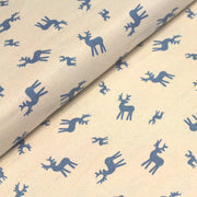Tissu de coton de Noël scandinave aux rennes bleus, fond écru - tissuspipi.com