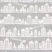 Tissu de coton de Noël scandinave aux maisons scandinaves blanches, fond gris - tissuspipi.com