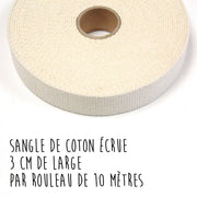 Sangle de coton écrue, 3cm de large - Galette de 10 mètres - tissuspipi.com