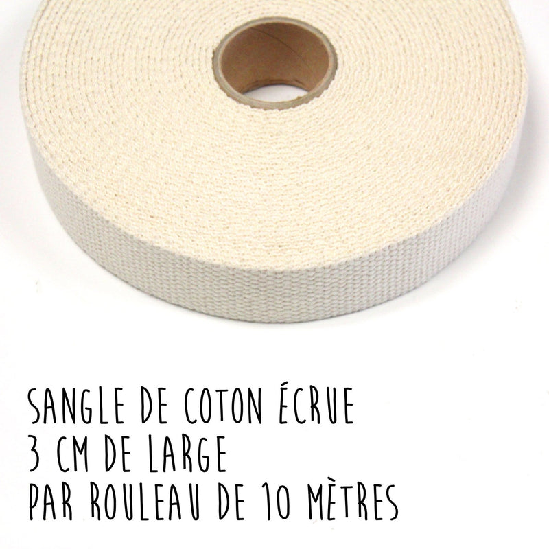 Sangle de coton écrue, 3cm de large - Galette de 10 mètres - tissuspipi.com