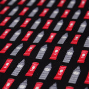 Tissu popeline de coton LONDON aux boîtes aux lettres mailbox rouges & Big Ben, fond noir - tissuspipi.com