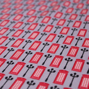 Tissu popeline coton LONDON, cabines téléphoniques rouges & réverbères britanniques - tissuspipi.com