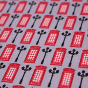 Tissu popeline coton LONDON, cabines téléphoniques rouges & réverbères britanniques - tissuspipi.com