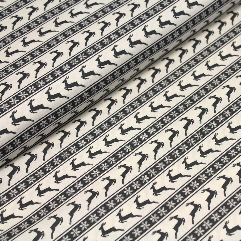 Tissu de coton de Noël scandinave aux rennes & étoiles de neiges gris, fond écru - tissuspipi.com