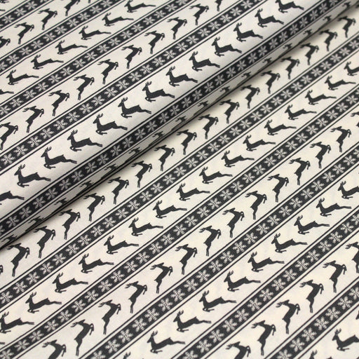 Tissu de coton de Noël scandinave aux rennes & étoiles de neiges gris, fond écru - tissuspipi.com