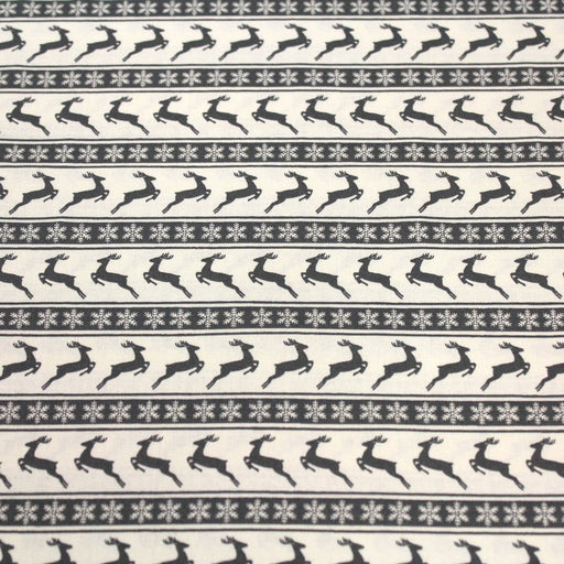 Tissu de coton de Noël scandinave aux rennes & étoiles de neiges gris, fond écru - tissuspipi.com
