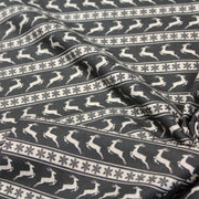 Tissu de coton de Noël scandinave aux rennes & étoiles de neiges écrus, fond gris - tissuspipi.com
