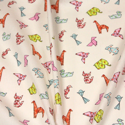 Tissu cotonnade motif japonais ORIGAMI de papier multicolore, fond écru - OEKO - TEX - tissuspipi.com