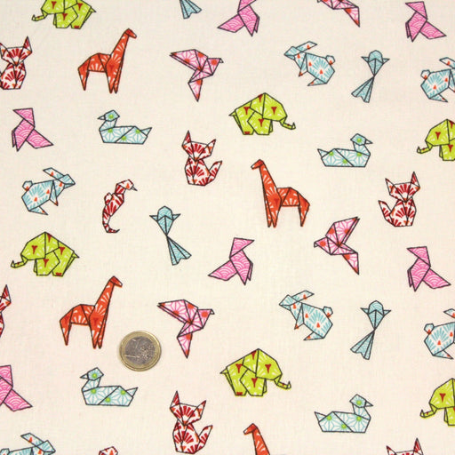 Tissu cotonnade motif japonais ORIGAMI de papier multicolore, fond écru - OEKO - TEX - tissuspipi.com