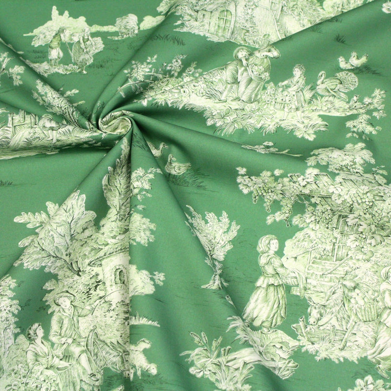 Tissu Toile de Jouy traditionnelle, nombreux fonds très colorés au choix, grande largeur 280cm - OEKO - TEX STANDARD 100 - tissuspipi.com