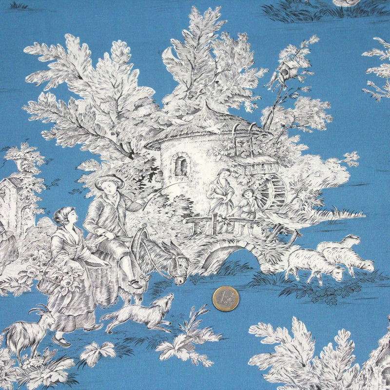 Tissu Toile de Jouy traditionnelle, nombreux fonds très colorés au choix, grande largeur 280cm - OEKO - TEX STANDARD 100 - tissuspipi.com