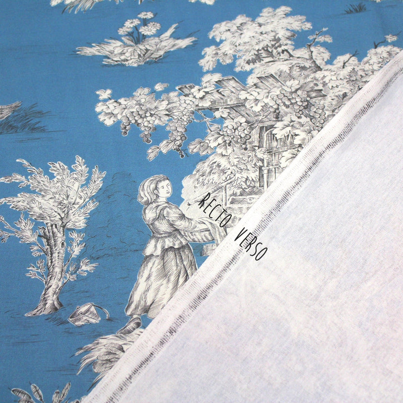 Tissu Toile de Jouy traditionnelle, nombreux fonds très colorés au choix, grande largeur 280cm - OEKO - TEX STANDARD 100 - tissuspipi.com