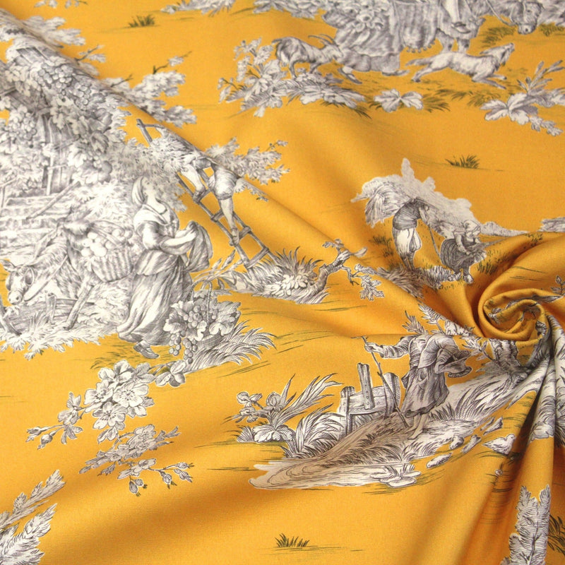 Tissu Toile de Jouy traditionnelle, nombreux fonds très colorés au choix, grande largeur 280cm - OEKO - TEX STANDARD 100 - tissuspipi.com