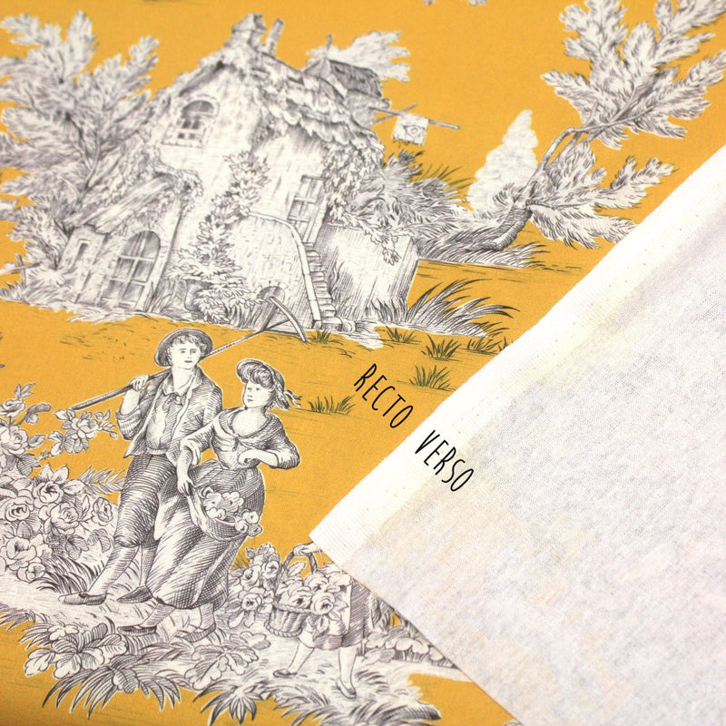 Tissu Toile de Jouy traditionnelle, nombreux fonds très colorés au choix, grande largeur 280cm - OEKO - TEX STANDARD 100 - tissuspipi.com