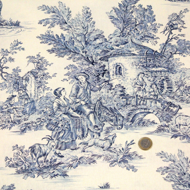 Tissu coton épais demi - natté TOILE DE JOUY, grande largeur 280cm : bleu, vert, rouge, noir - OEKO - TEX - tissuspipi.com