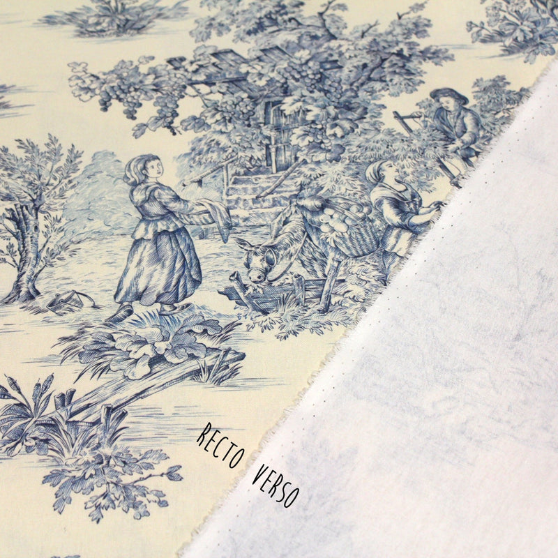 Tissu coton épais demi - natté TOILE DE JOUY, grande largeur 280cm : bleu, vert, rouge, noir - OEKO - TEX - tissuspipi.com
